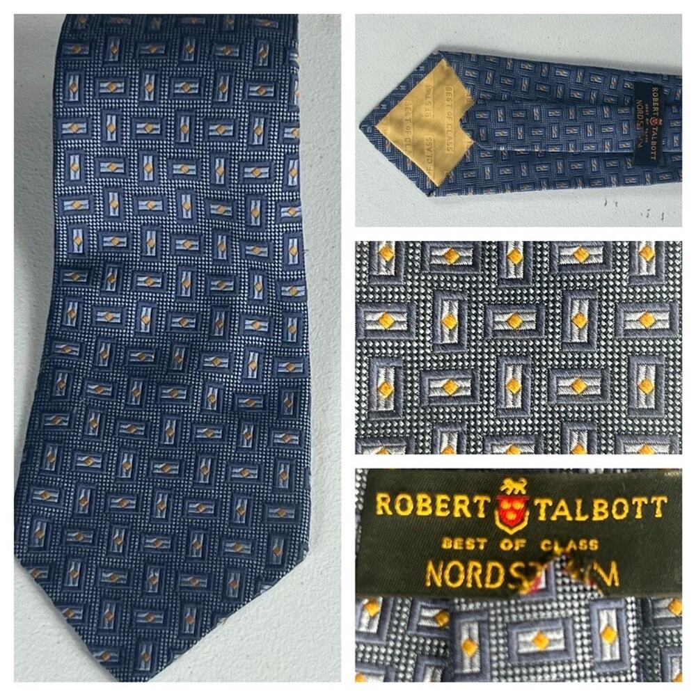 Robert Talbott Best Of Class Men's Neck Tie Woven Silk Blue Yellow Geometric